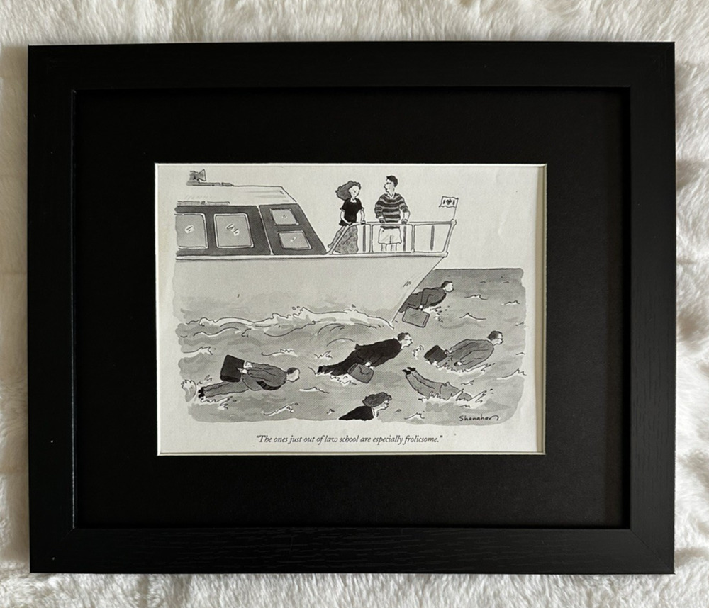 Framed 1993 Law Cartoon New Yorker Danny Shanahan Lawyer Sharks